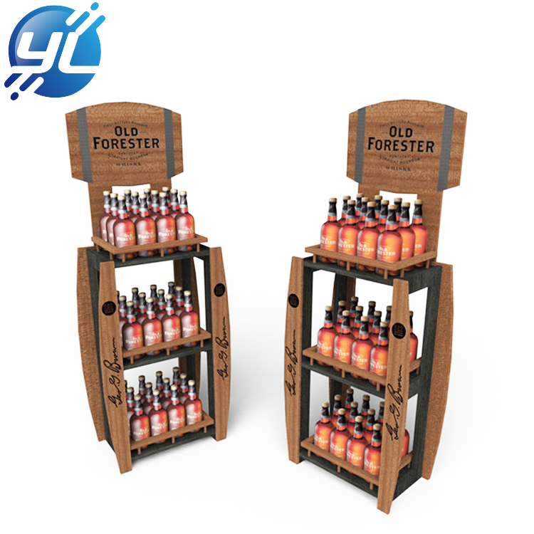 Custom POP novelty wine wood rack antique MDF liquor bottle display stand 