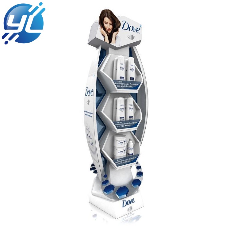 Customized commercial shampoo merchandise shelf wood floor display stand