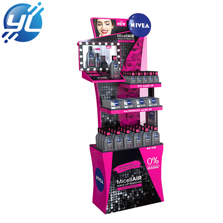 Customized commercial shampoo merchandise shelf wood floor display stand