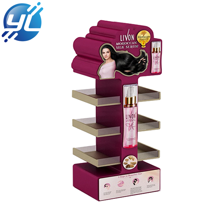 Customized commercial shampoo merchandise shelf wood floor display stand