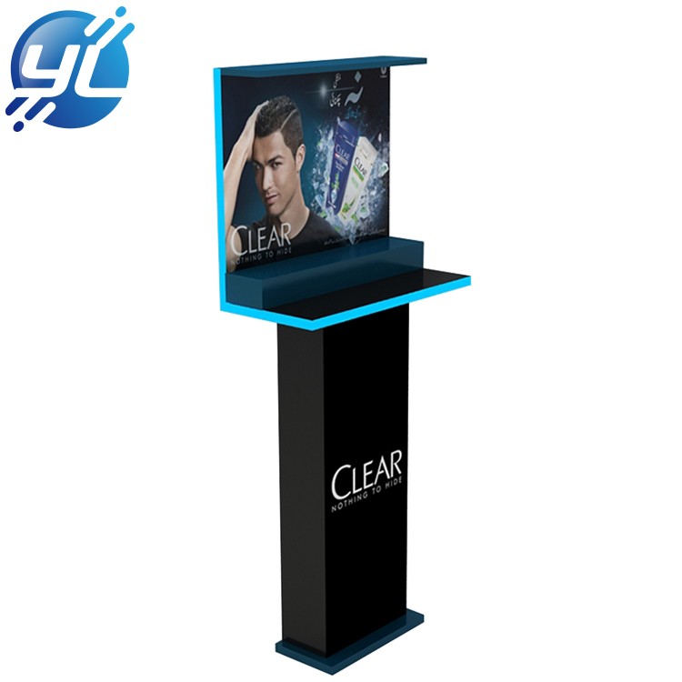 Customized commercial shampoo merchandise shelf multi material floor display stand