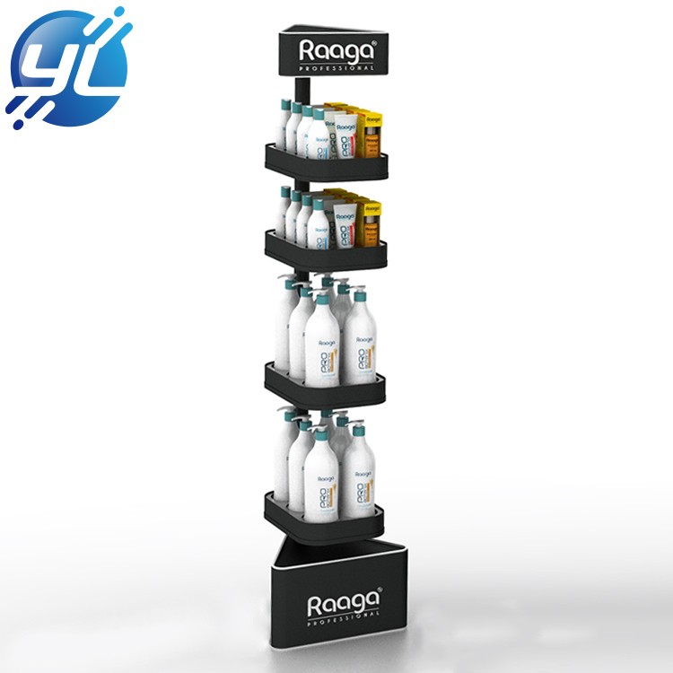 Customized commercial shampoo merchandise shelf multi material floor display stand