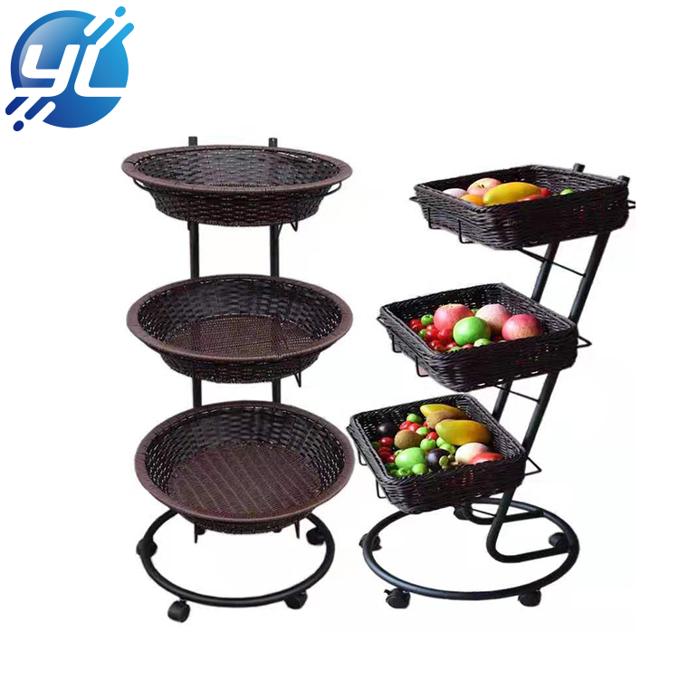 4 tier supermarket fruit vegetable wicker metal stand display rack