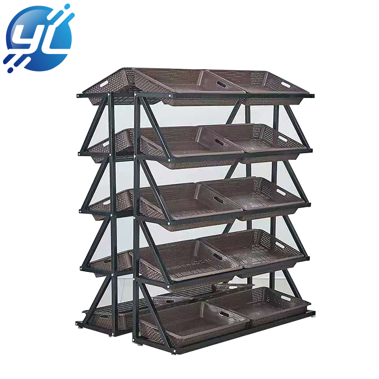 4 tier supermarket fruit vegetable wicker metal stand display rack