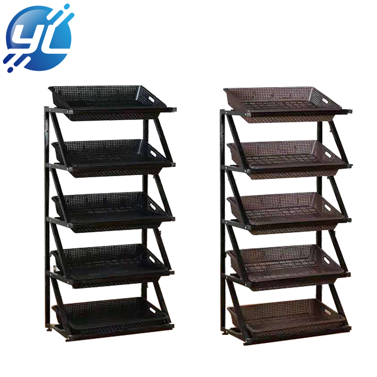 4 tier supermarket fruit vegetable wicker metal stand display rack