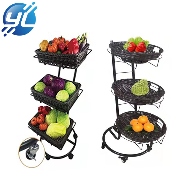 4 tier supermarket fruit vegetable wicker metal stand display rack