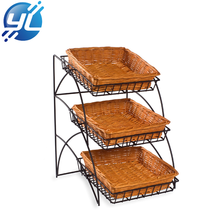 4 tier supermarket fruit vegetable wicker metal stand display rack