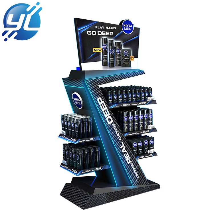 Customized commercial shampoo merchandise shelf metal floor display stand