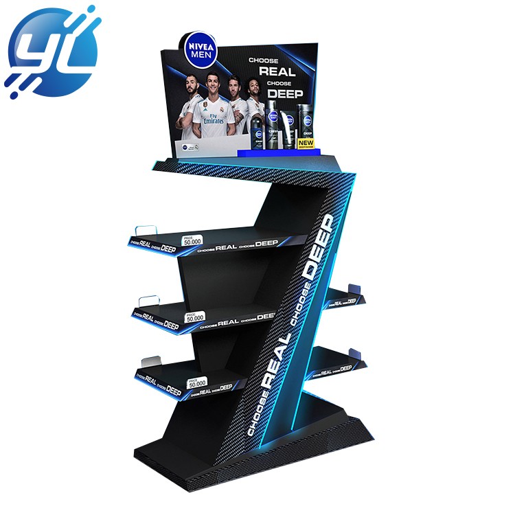 Customized commercial shampoo merchandise shelf metal floor display stand