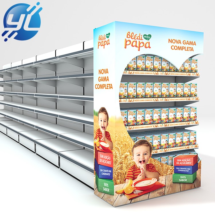 Free standing promotion stationary display stands supermarket child food display rack for biscuits