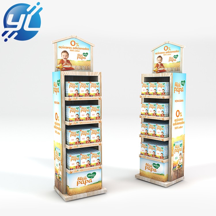 Free standing promotion stationary display stands supermarket child food display rack for biscuits