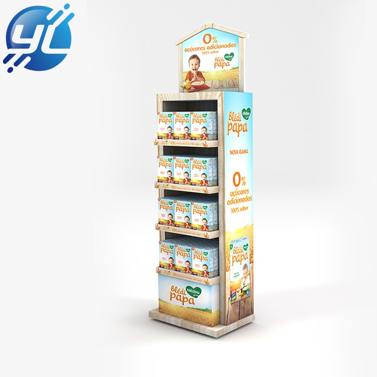 Free standing promotion stationary display stands supermarket child food display rack for biscuits