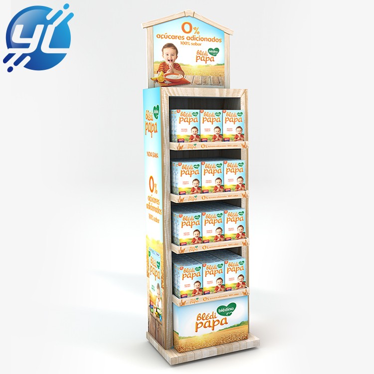 Free standing promotion stationary display stands supermarket child food display rack for biscuits