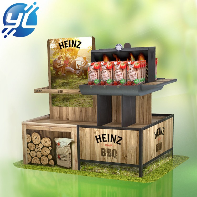 Custom Design Advertising wood Tomato Sauce Display Stands For Supermarket Retail Store Promotion