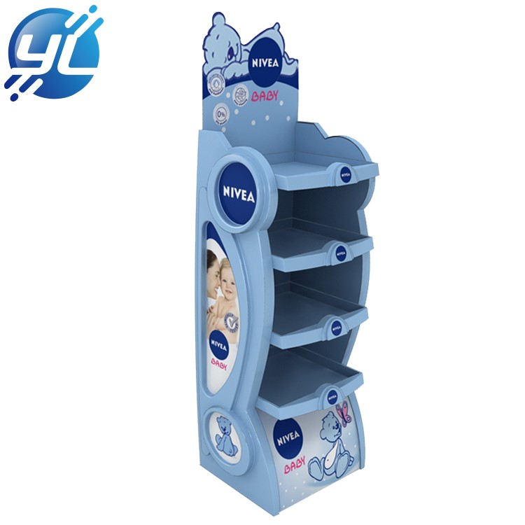 Customized Babies use wet wipes floor standing display rack wooden with thermoforming