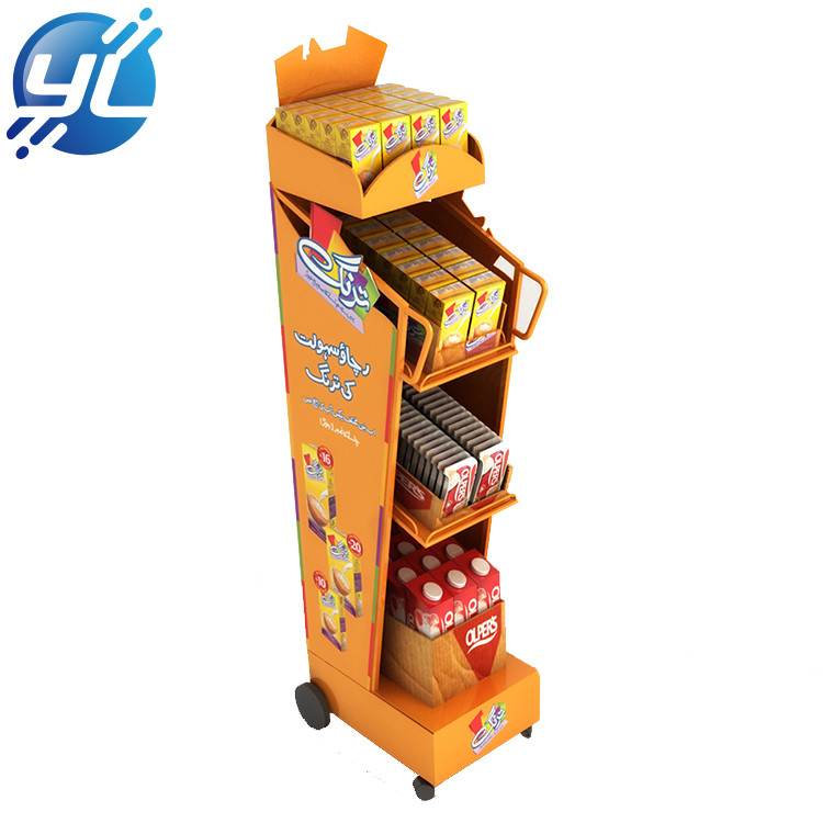 floor standing 4 tiers metal food snack display rack for retail store