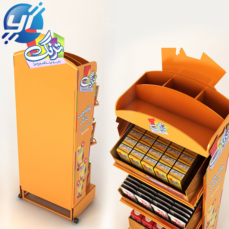 floor standing 4 tiers metal food snack display rack for retail store