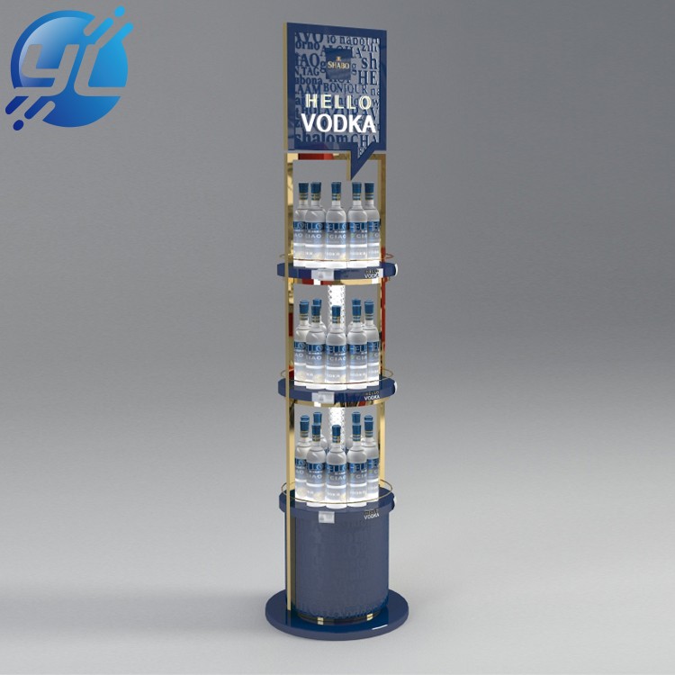 Factory made customizable vodka wine floor display shelf for retail