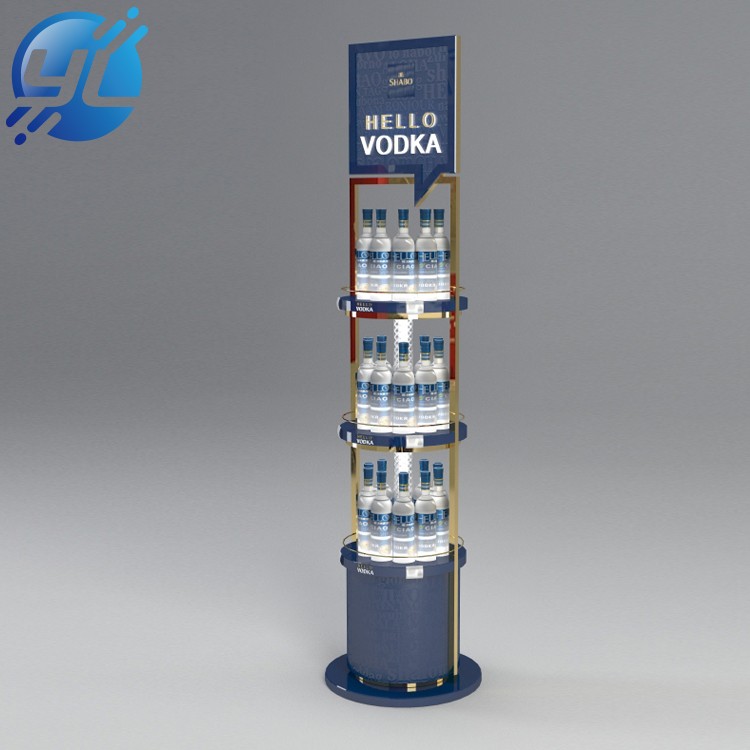 Factory made customizable vodka wine floor display shelf for retail