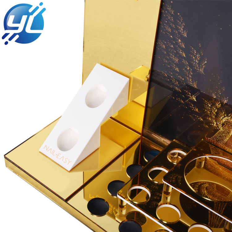 Luxury gold mirrored acrylic table top perfume display stand 