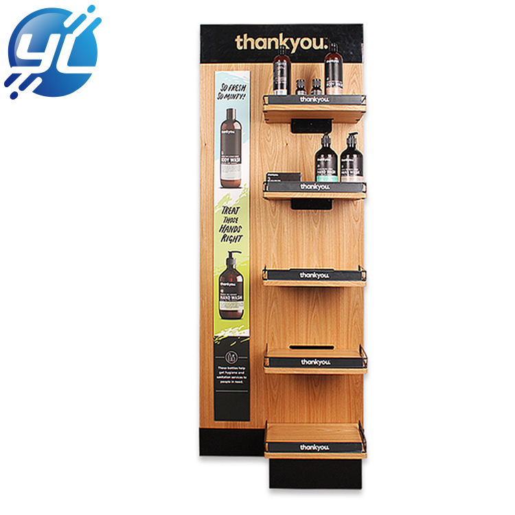 Custom Floor Wood Hand Cream Shampoo Make Up Display Shelves