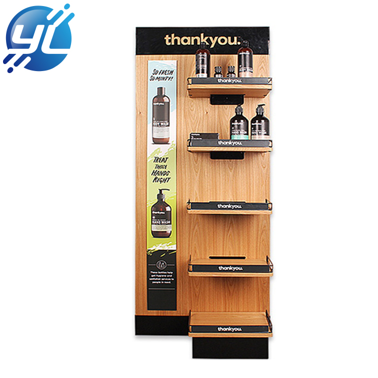 Custom Floor Wood Hand Cream Shampoo Make Up Display Shelves