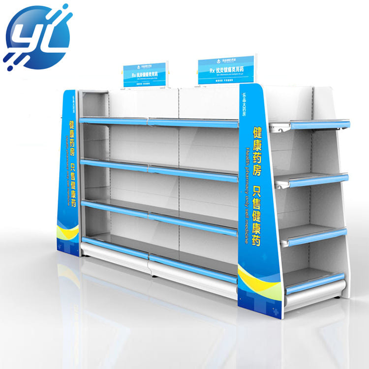 Blue Pharmacy Display Shelves Pharmacy Storage Racks With Double Single Side