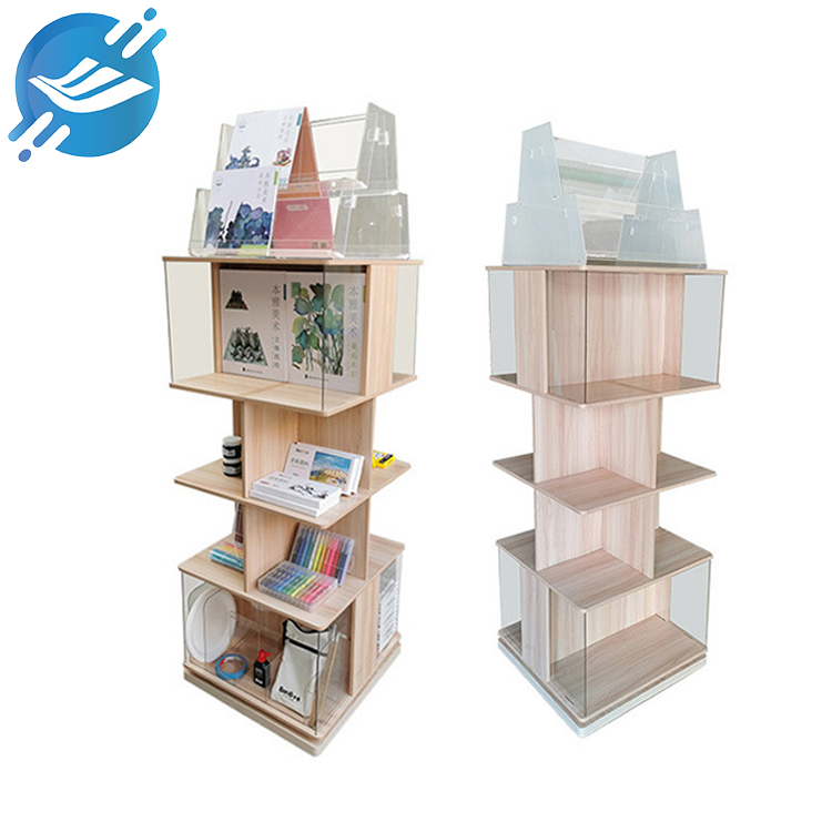 POP double-sided rotating wooden book display stand
