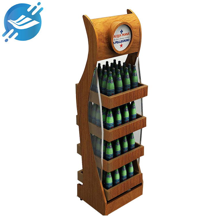 Wooden frame four-tier beer and beverage display stand