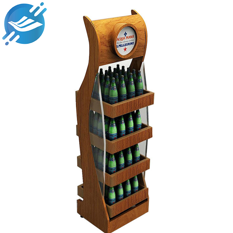 Wooden frame four-tier beer and beverage display stand