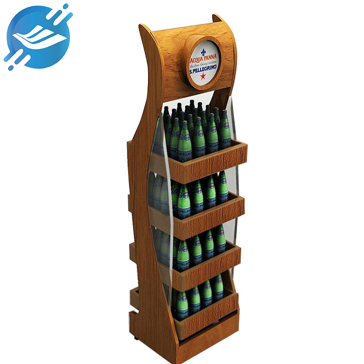 Wooden frame four-tier beer and beverage display stand