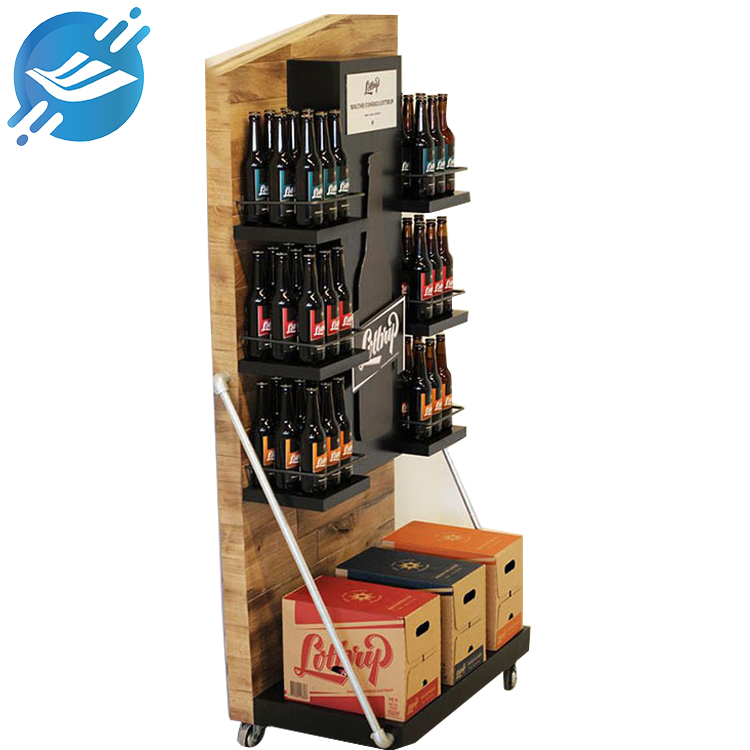 Wooden frame four-tier beer and beverage display stand