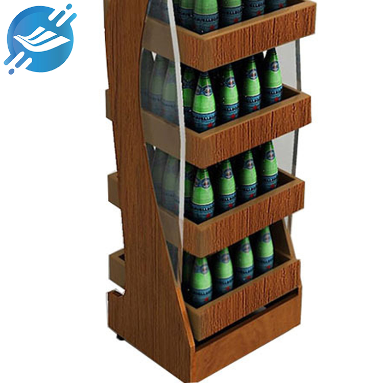 Wooden frame four-tier beer and beverage display stand