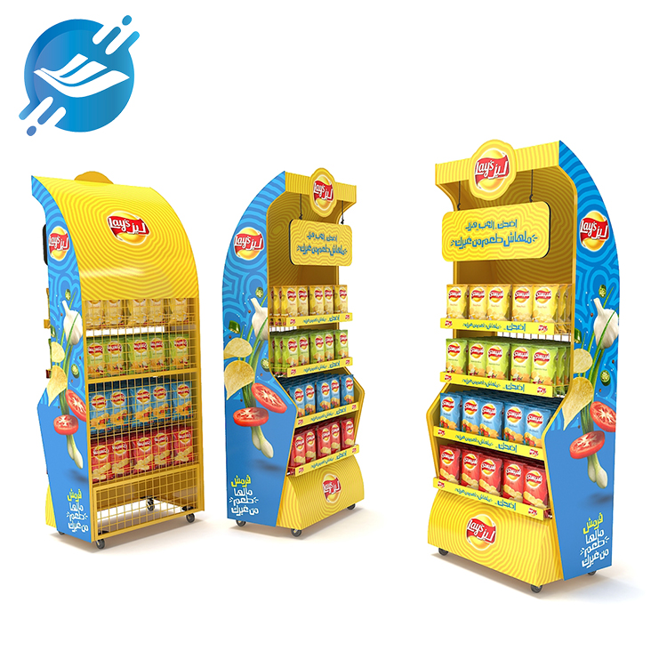 Custom floor standing potato chips display stand with pulleys