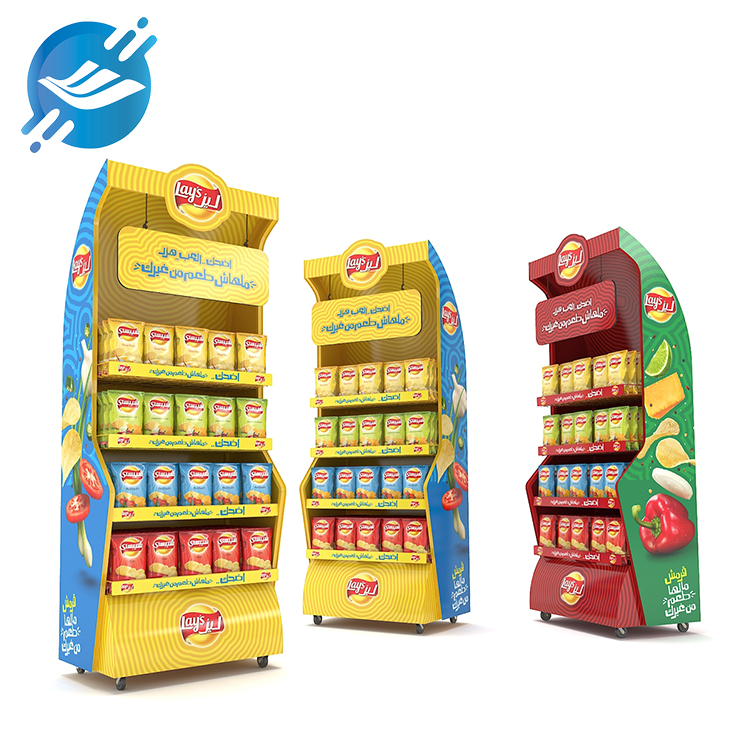 Custom floor standing potato chips display stand with pulleys