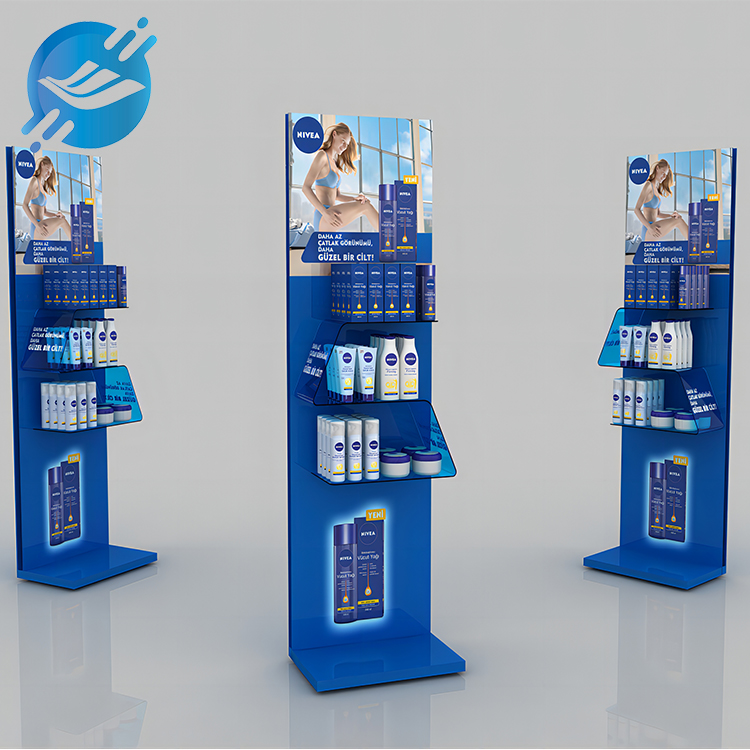 A variety of customized acrylic floor-standing body skin care product display stand