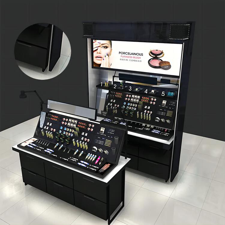 Beauty storage integrated cosmetics display stand