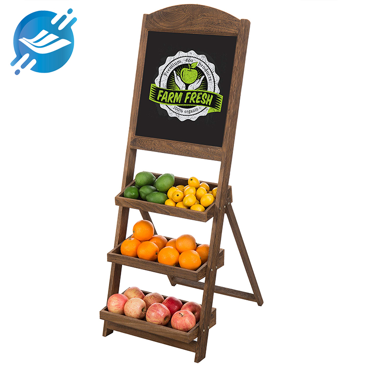  Rustic Wooden 3-Tier Market Rack with Chalkboard Sign Fruit Display Stand