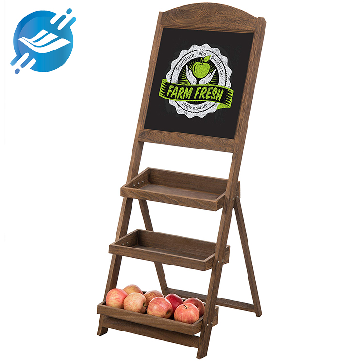  Rustic Wooden 3-Tier Market Rack with Chalkboard Sign Fruit Display Stand